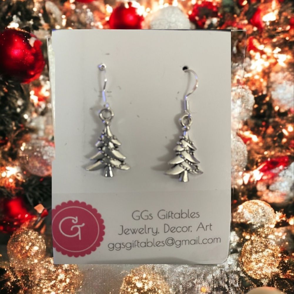 CHRISTMAS TREE STERLING SILVER PIERCED EARRINGS